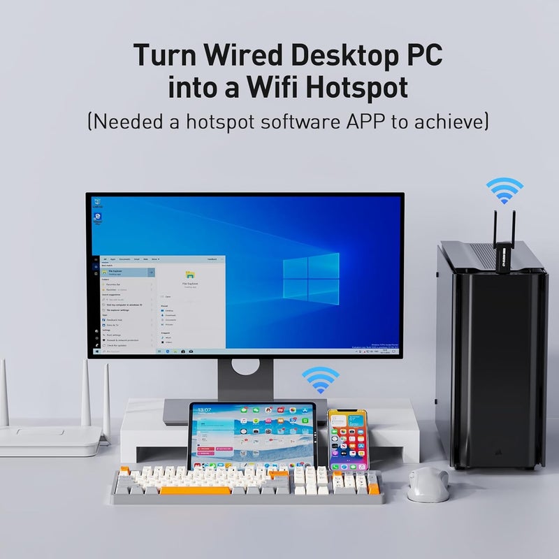 CY-SUZON AC1300 USB 3.0 WiFi Adapter for PC, Wireless Network Adapter for Desktop with 2.4GHz,2×High Gain Antenna,Windows11/10/8/7/XP - Image 5